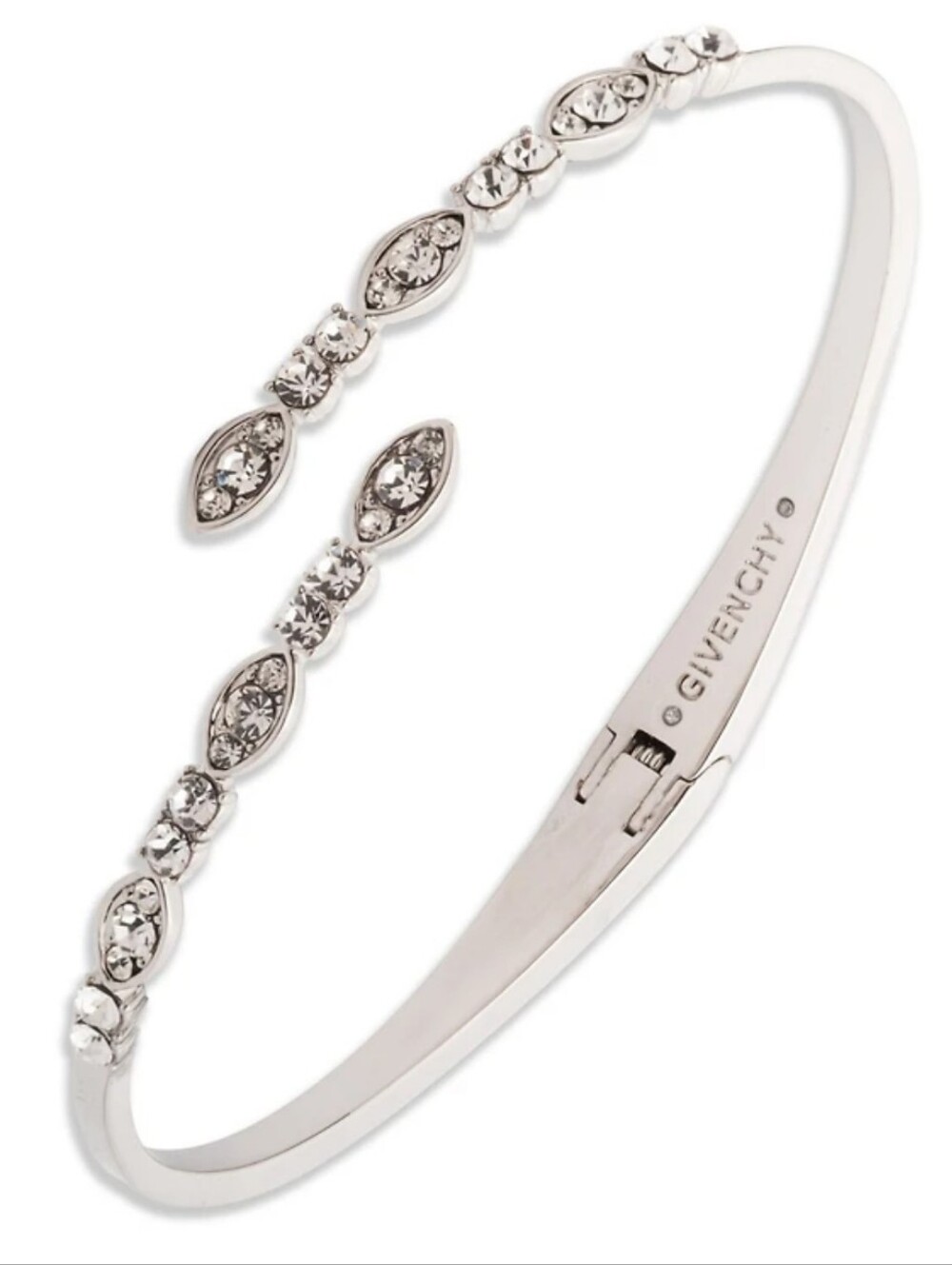 NWT Givenchy Silver Tone Crystal Bypass Hinge Bangle Bracelet